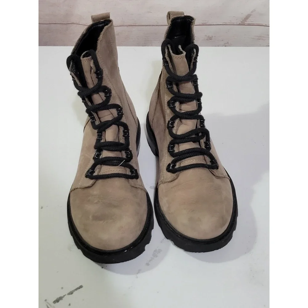 Sorel Lennox Lace Up Boots Womens 9 Tan Black Leather Waterproof Outdoor
